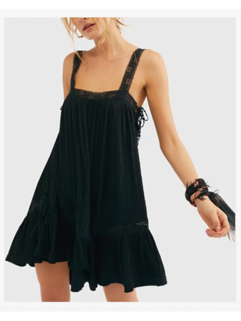 Free People Sweet Thing Lace Mini Dress Womens XS XSmall Black Sleeveless